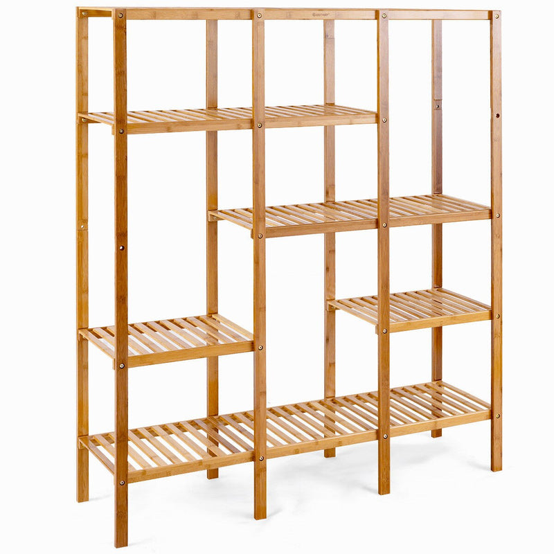 Multifunctional Bamboo Shelf Storage Organizer Rack Plant Stand Display Closet