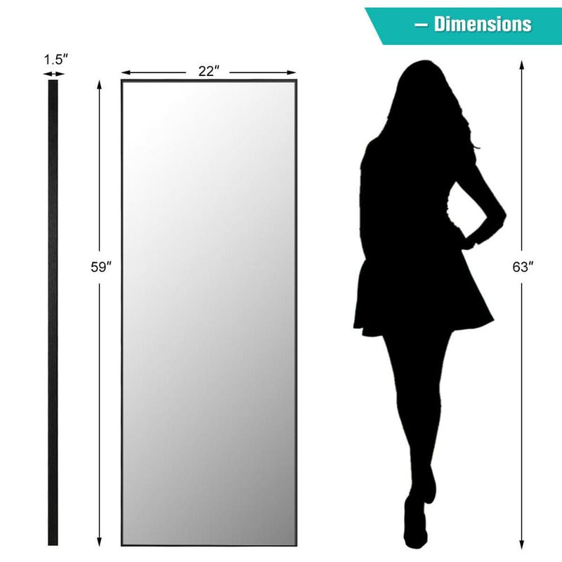59"Full Length Body Mirror Aluminum Frame Leaning Hanging Dressing Mirror HW66483