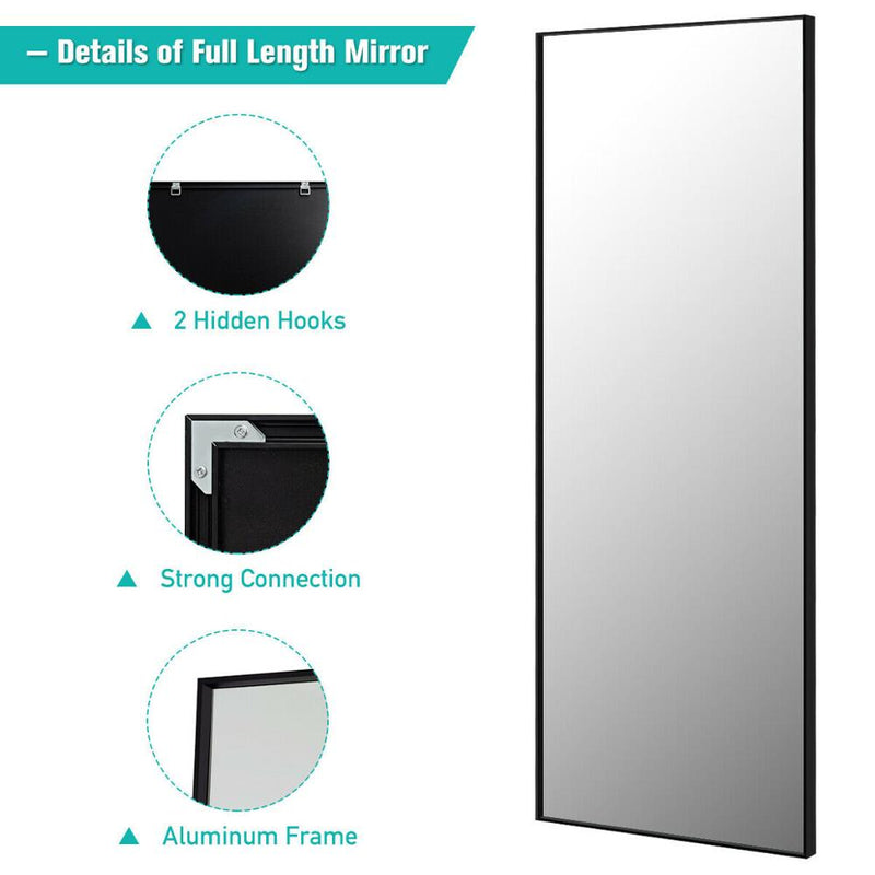 59"Full Length Body Mirror Aluminum Frame Leaning Hanging Dressing Mirror HW66483
