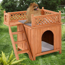 Wooden Puppy Pet Dog House Wood Room In/outdoor Raised Roof Balcony Bed Shelter