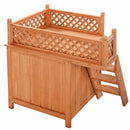 Wooden Puppy Pet Dog House Wood Room In/outdoor Raised Roof Balcony Bed Shelter