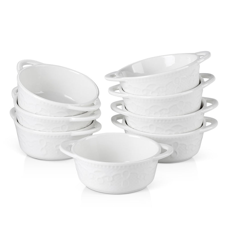 4/8-Piece 310ML White Porcelain Bake Plate Pans with Handle