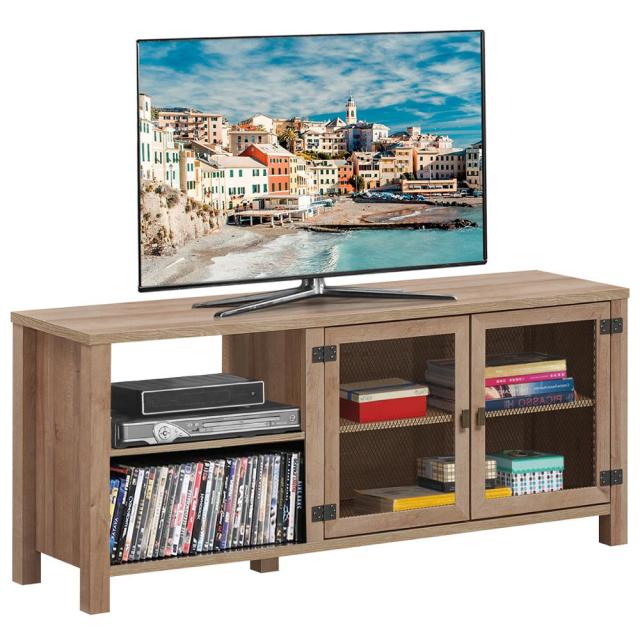 TV Stand Entertainment Center for TV's up to 65" w/ 2 Metal Mesh Doors HW65215