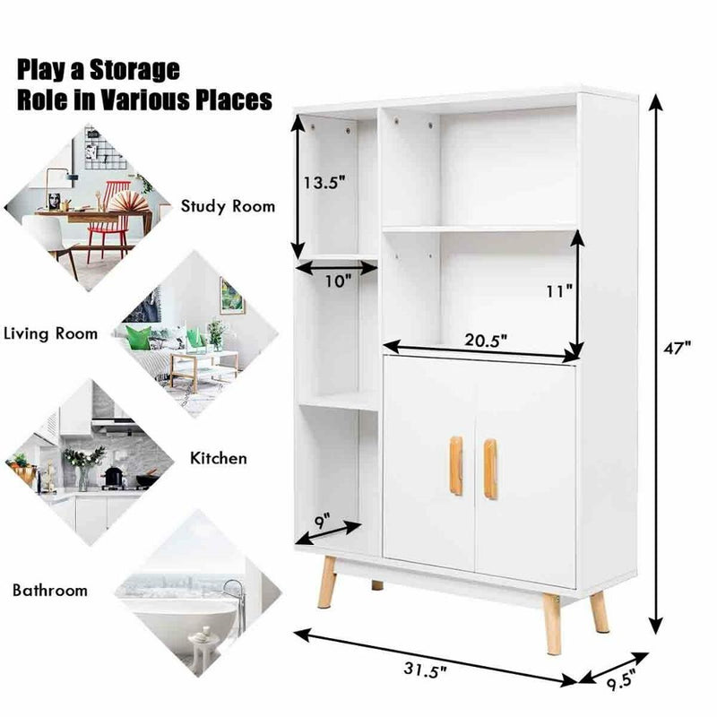Floor Storage Cabinet Free Standing Wooden Display Bookcase Side Decor Furniture