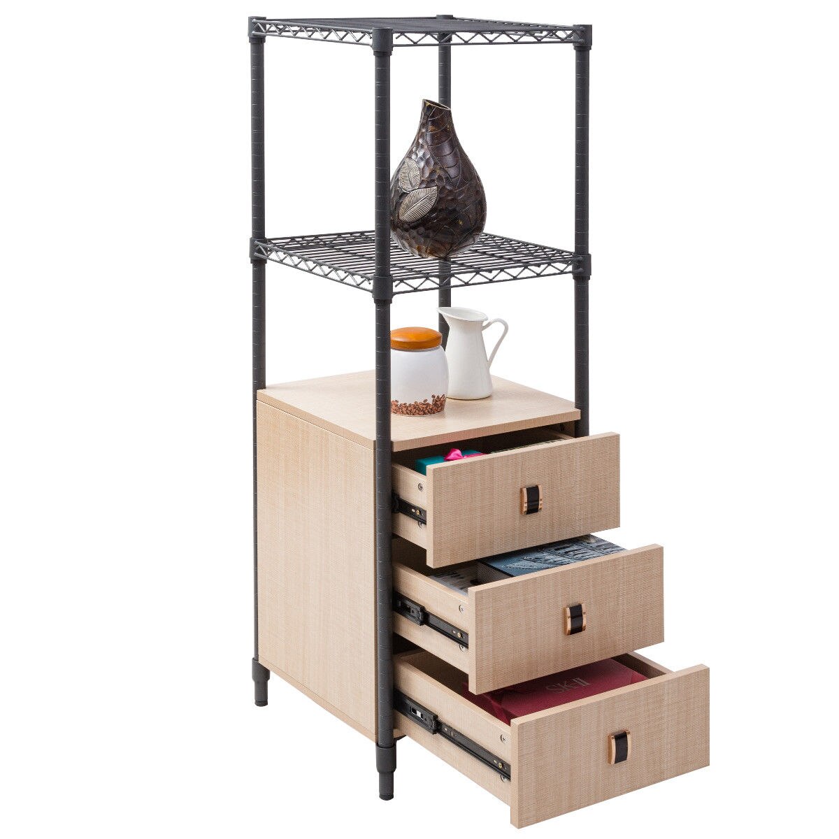 Steel Frame Storage Tower Floor Cabinet Unit Freestanding Bath 3 Drawe