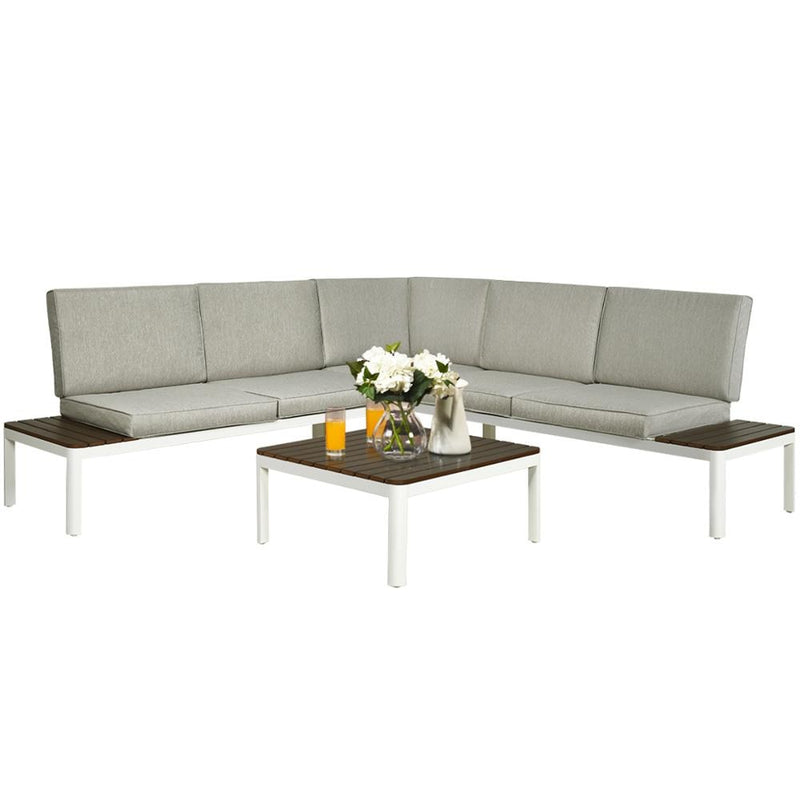 4PCS Patio Conversation Furniture Set Aluminum Frame Sofa Lounge Chair Cushioned HW65784+