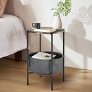 Industrial Round End Side Table Sofa Coffee Table w/ Storage Basket&Metal Frame HW65255
