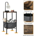 Industrial Round End Side Table Sofa Coffee Table w/ Storage Basket&Metal Frame HW65255