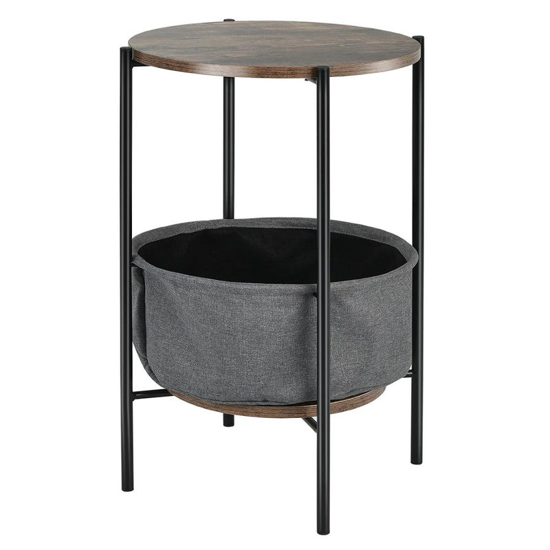Industrial Round End Side Table Sofa Coffee Table w/ Storage Basket&Metal Frame HW65255