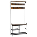 3-In-1 Industrial Coat Rack Shoe Bench Entryway Hall Tree w/Storage Shelf