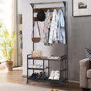 3-In-1 Industrial Coat Rack Shoe Bench Entryway Hall Tree w/Storage Shelf
