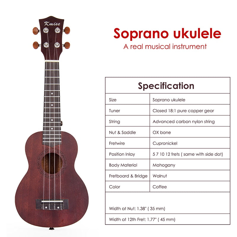 Ukulele Soprano Mahogany 21 inch Hawaii Guitar Kits with Gifts Gig Bag Tuner String Strap Booklet for Beginner