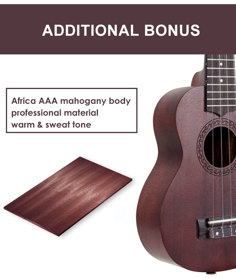 Ukulele Soprano Mahogany 21 inch Hawaii Guitar Kits with Gifts Gig Bag Tuner String Strap Booklet for Beginner