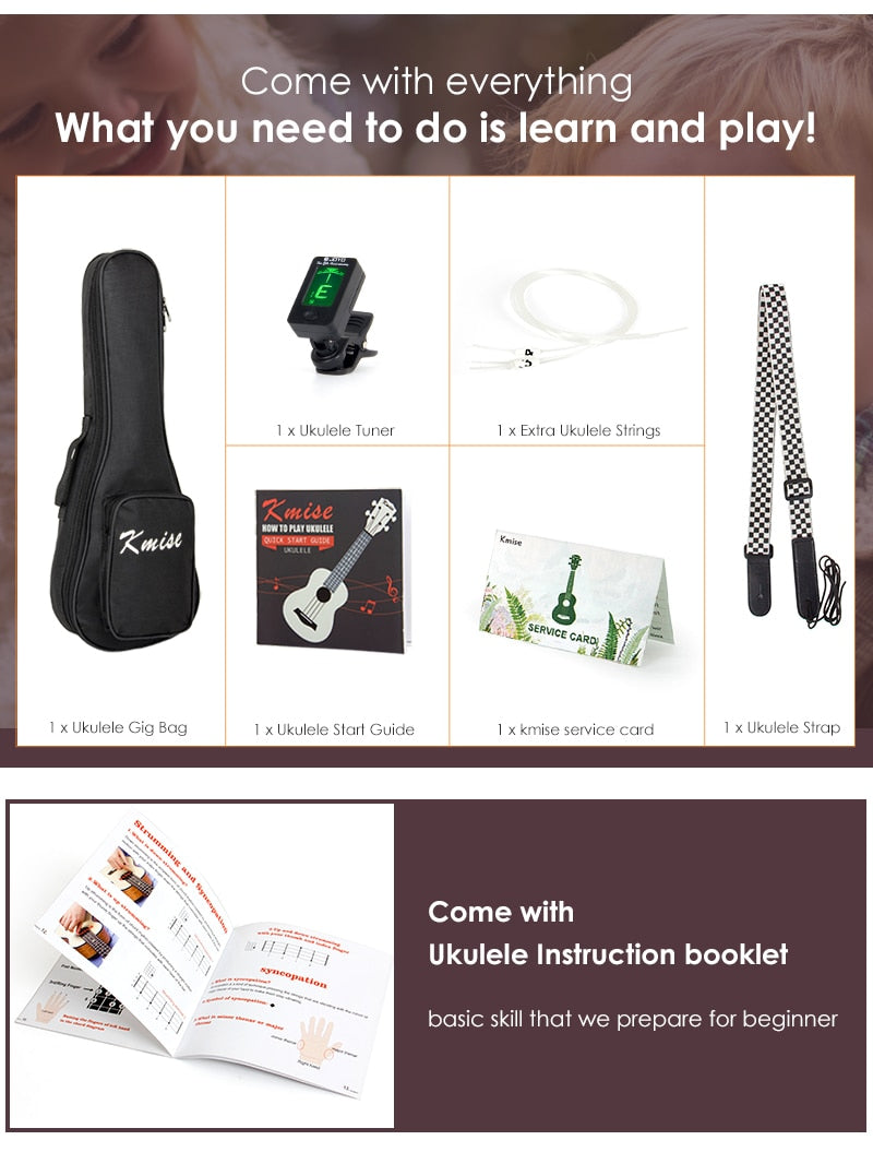 Ukulele Soprano Mahogany 21 inch Hawaii Guitar Kits with Gifts Gig Bag Tuner String Strap Booklet for Beginner