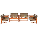 8PCS Outdoor Patio Rattan Furniture Set Acacia Wood Frame Sofa Loveseat Garden 2*HW66510+