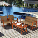 8PCS Outdoor Patio Rattan Furniture Set Acacia Wood Frame Sofa Loveseat Garden 2*HW66510+