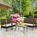 4PCS Patio Rattan Furniture Set Outdoor Conversation Set Coffee Table w/Cushions HW66527