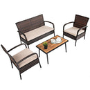 4PCS Patio Rattan Furniture Set Outdoor Conversation Set Coffee Table w/Cushions HW66527