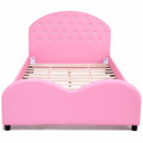Giantex Kids Children PU Upholstered Platform Wooden Princess Bed Bedroom Furniture Pink HW59101