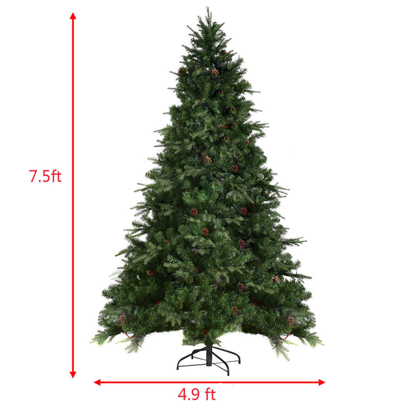 7.5Ft Pre-Lit Artificial Christmas Tree Hinged w/ 540 LED Lights & Pine Cones CM20636