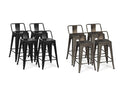 Set of 4 Low Back Metal Counter Stool 24'' Seat Height Industrial Bar Stools GunBlack HW61704