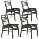 Set of 4 Dining Side Chairs Armless PU Leather Upholstered Seat Wooden Leg Black