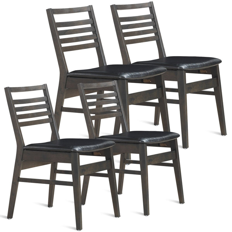 Set of 4 Dining Side Chairs Armless PU Leather Upholstered Seat Wooden Leg Black