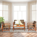 4PCS Outdoor Patio Rattan Furniture Set Acacia Wood Frame Sofa Loveseat Garden