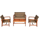 4PCS Outdoor Patio Rattan Furniture Set Acacia Wood Frame Sofa Loveseat Garden