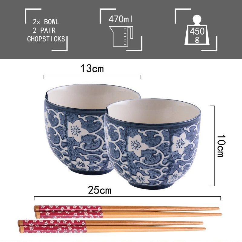 2-Piece Japanese Style Special Design 470ml Porcelain Bowl Set