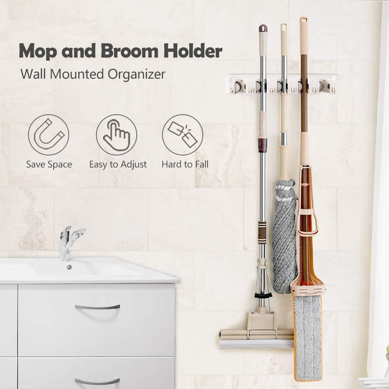 Mop Holder Hanger 5 Position Home Kitchen Storage Broom Organizer Wall Mounted