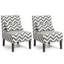 Set of 2 Armless Accent Chairs for Living Room  with Lumbar Pillow Gray Chevron