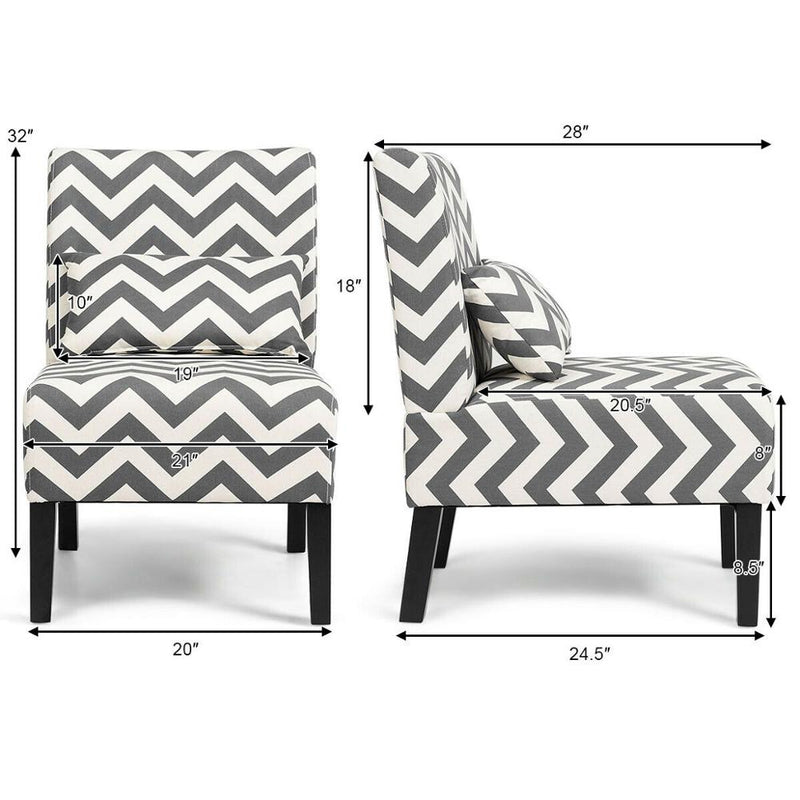 Set of 2 Armless Accent Chairs for Living Room  with Lumbar Pillow Gray Chevron