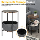 Industrial Round End Side Table Sofa Coffee Table w/ Storage Basket&Metal Frame HW65255