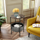 Industrial Round End Side Table Sofa Coffee Table w/ Storage Basket&Metal Frame HW65255