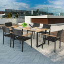 7PCS Outdoor Patio Rattan Dining Chair Table Set Solid Wood Frame Umbrella Hole HW65219+