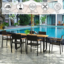 7PCS Outdoor Patio Rattan Dining Chair Table Set Solid Wood Frame Umbrella Hole HW65219+