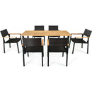 7PCS Outdoor Patio Rattan Dining Chair Table Set Solid Wood Frame Umbrella Hole HW65219+