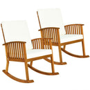 2PC Outdoor Acacia Wood Rocking Chair Patio Backyard Garden Lawn W/ Cushion 2*HW63886