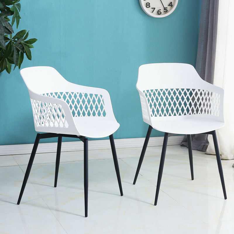 Set of 2 Dining Chair Modern Hollow Back Plastic Arm Chair w/ Metal Legs HW64140