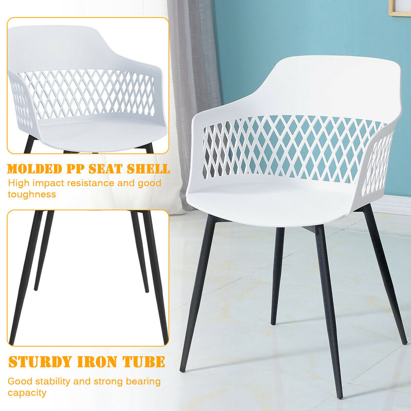 Set of 2 Dining Chair Modern Hollow Back Plastic Arm Chair w/ Metal Legs HW64140