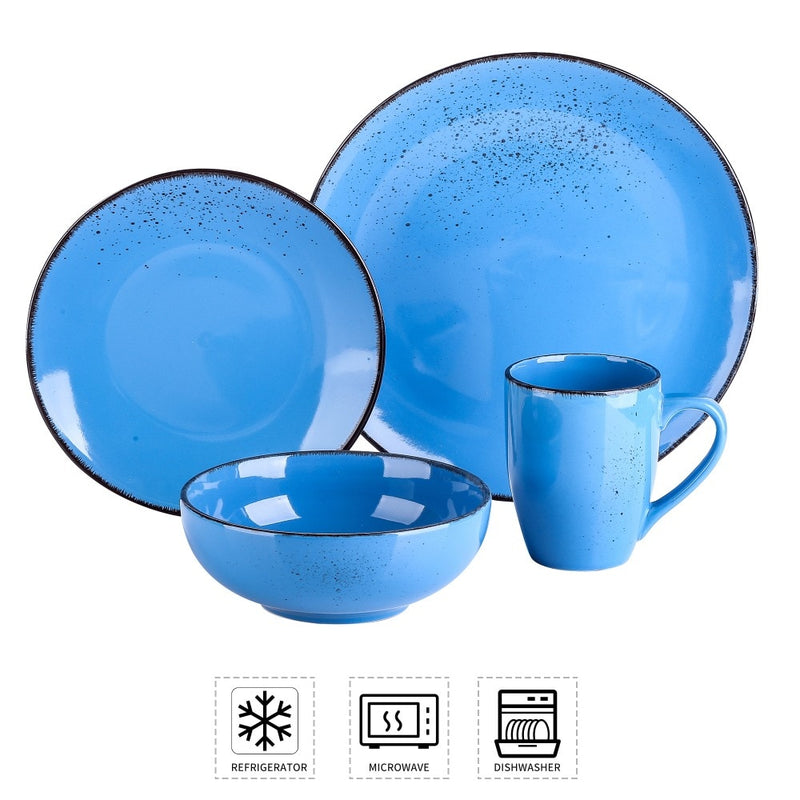 Dark Blue 4-Piece Vintage Look Stoneware Ceramic Dinner Set