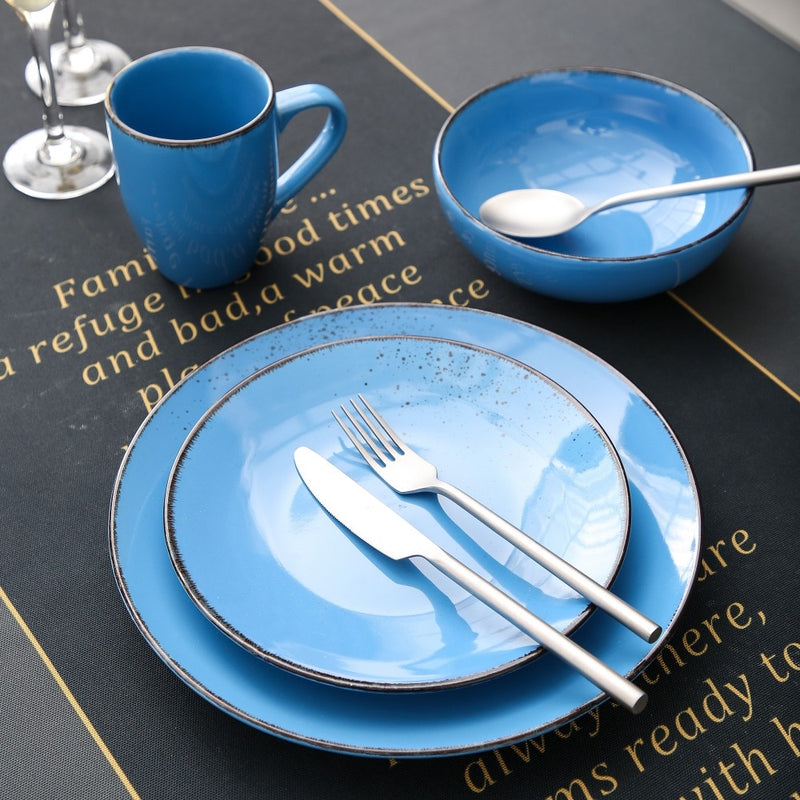 Dark Blue 4-Piece Vintage Look Stoneware Ceramic Dinner Set