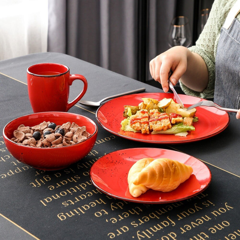 Red Vintage 4-Piece Ceramic Dinner Set service for One person