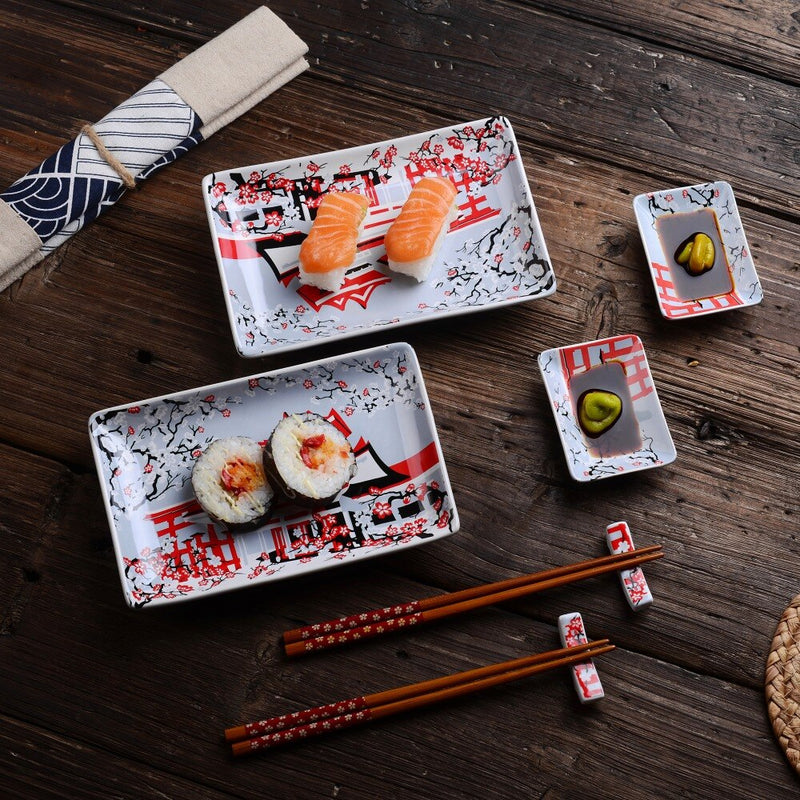 Japanese Style Porcelain Sushi Plate Set with Gift Box