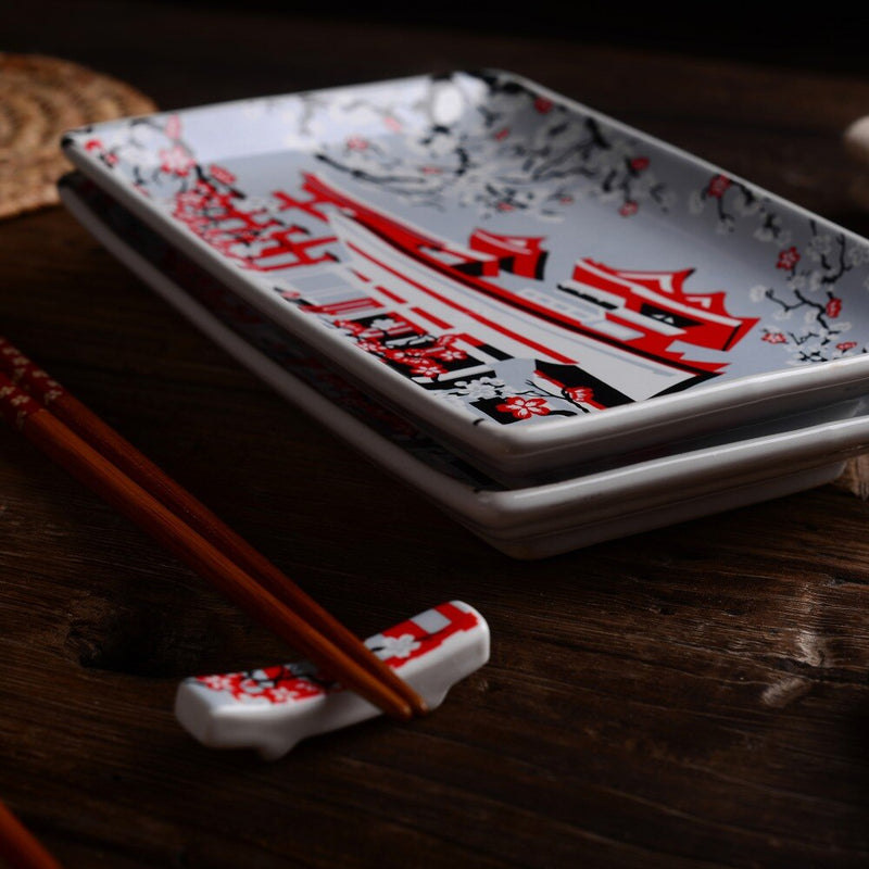 Japanese Style Porcelain Sushi Plate Set with Gift Box