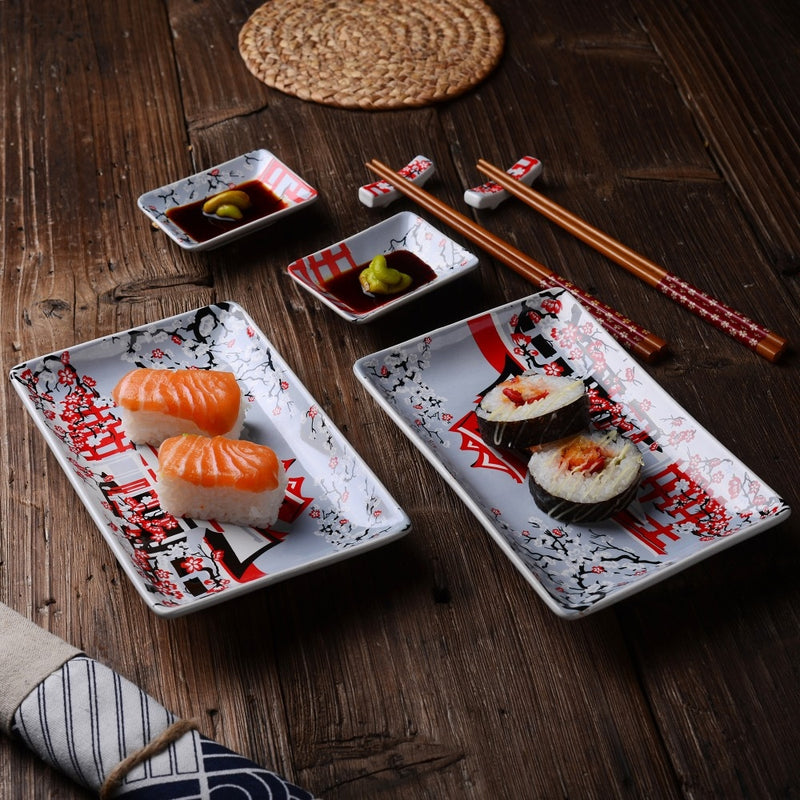 Japanese Style Porcelain Sushi Plate Set with Gift Box