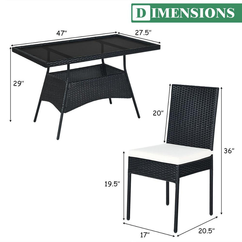 5PCS Patio Rattan Dining Set Cushioned Chair Table w/Glass Top Garden Furniture HW64309+