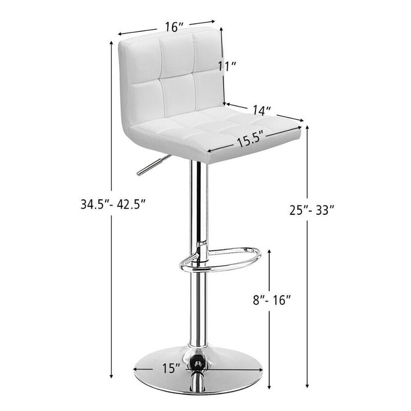 1 PC Bar Stool Swivel Adjustable PU Leather Barstools Bistro Pub Chair White