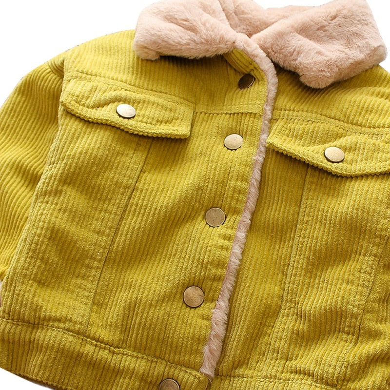 Autumn Winter Casual Fashion Baby Long Sleeve Solid Color Plus Velvet Coat Kids Outerwear New Arrival